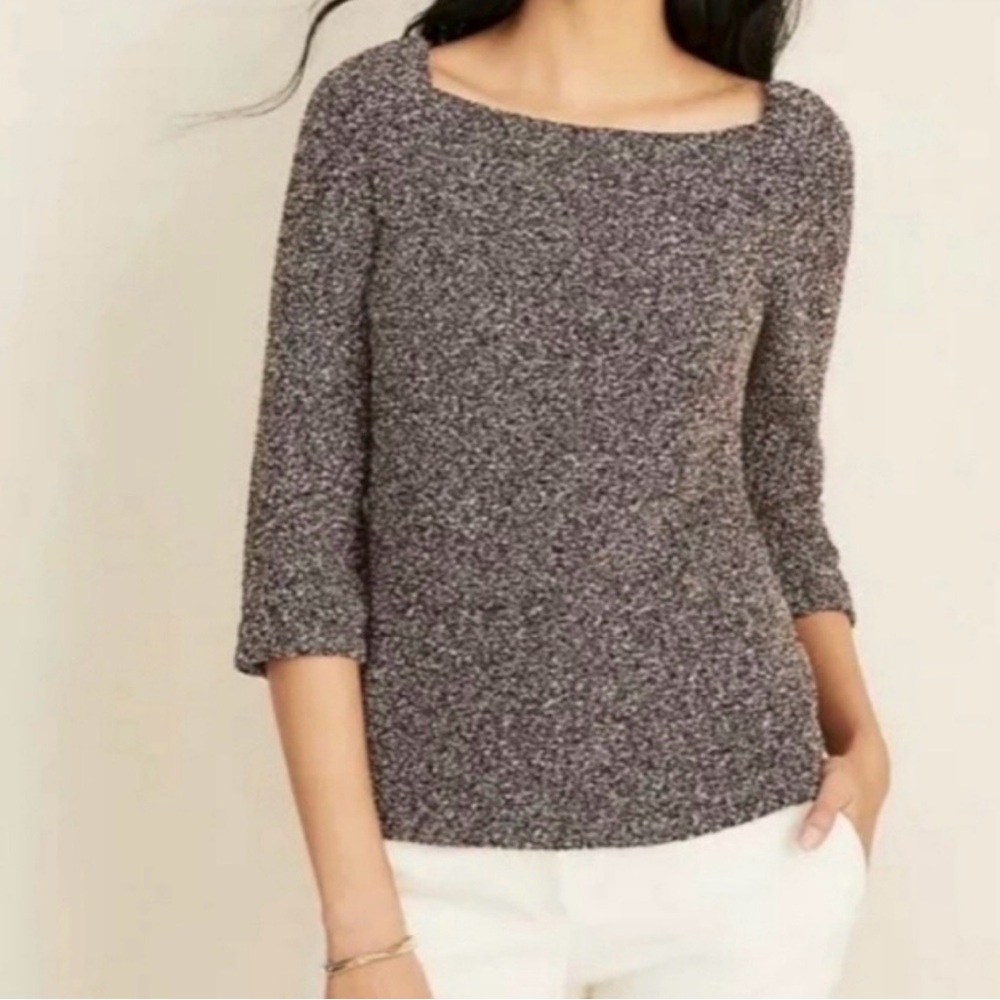 NWT Ann Taylor Square Neck 3/4 Sleeve Metallic Silver Red Black Sweater Med